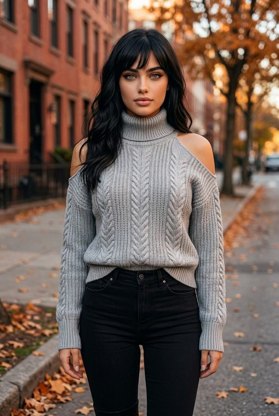 PAIGE Lorilee Wool Blend Turtleneck Sweater Medium Grey Cold Shoulder Cable Knit